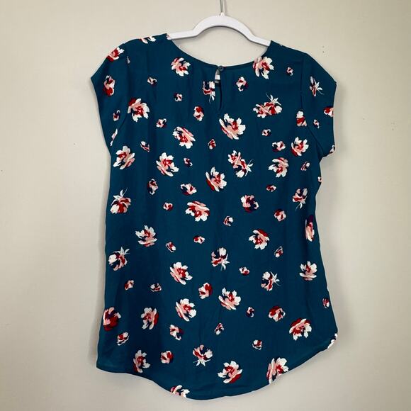 41 Hawthorn Teal Floral Pleated Short Sleeve Blouse Women’s Large Petite NWT - Picture 4 of 7